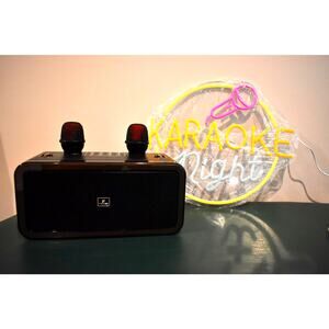 FansBe Karaoke Machine with 2 Mics & LED Neon Karaoke Night Sign Bundle